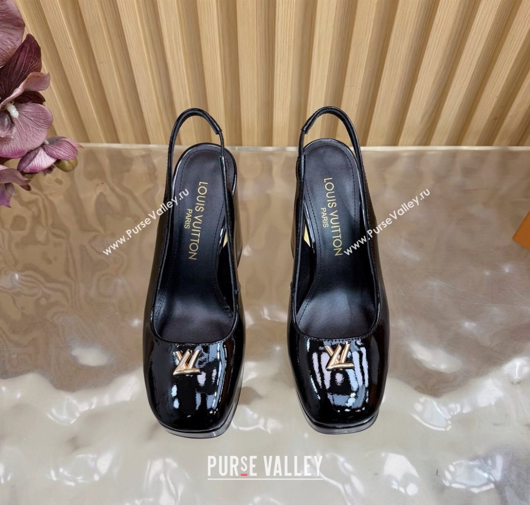 Louis Vuitton Swing Platform Slingbacks Pump 11cm in Patent Leather Black/Gold 2025 1AIDF8 (MD-251219048)