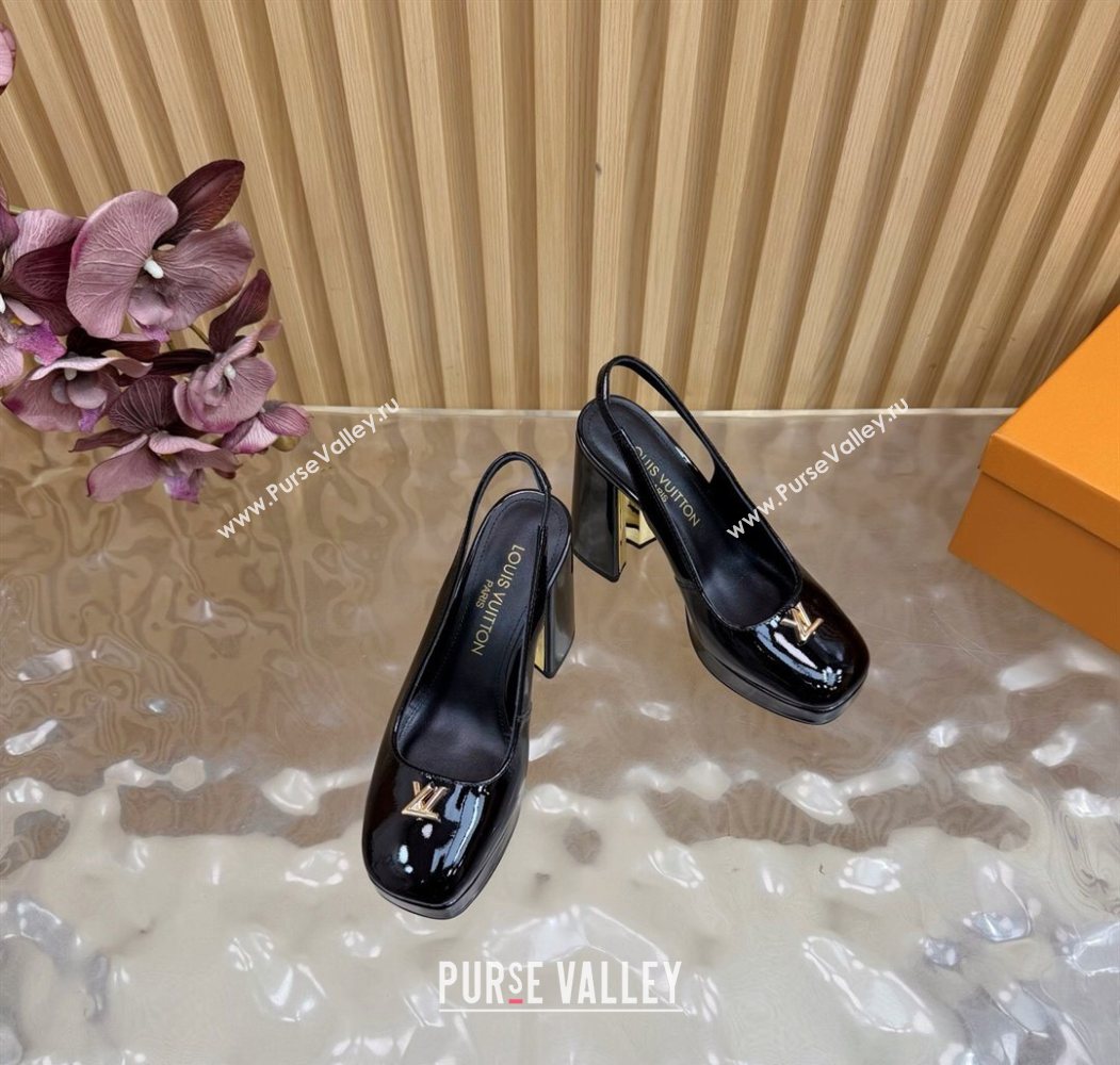 Louis Vuitton Swing Platform Slingbacks Pump 11cm in Patent Leather Black/Gold 2025 1AIDF8 (MD-251219048)