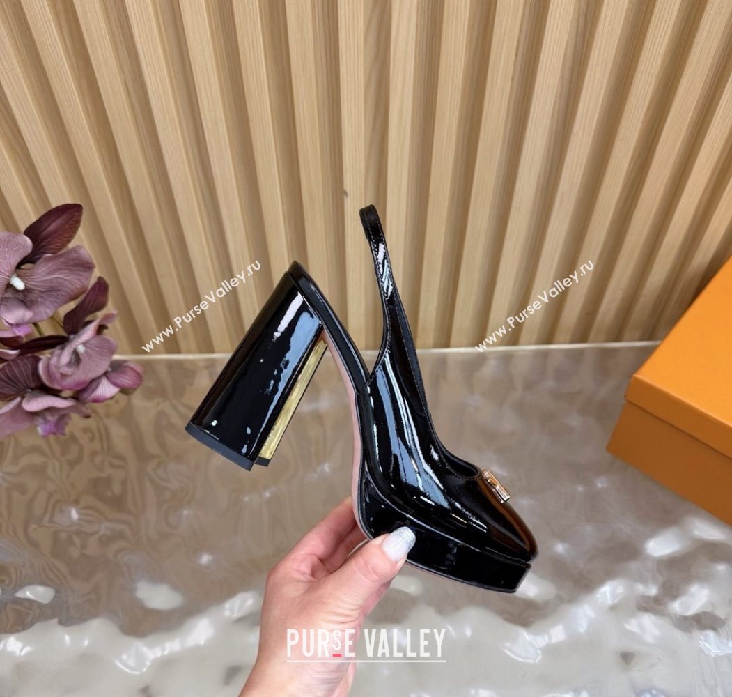 Louis Vuitton Swing Platform Slingbacks Pump 11cm in Patent Leather Black/Gold 2025 1AIDF8 (MD-251219048)