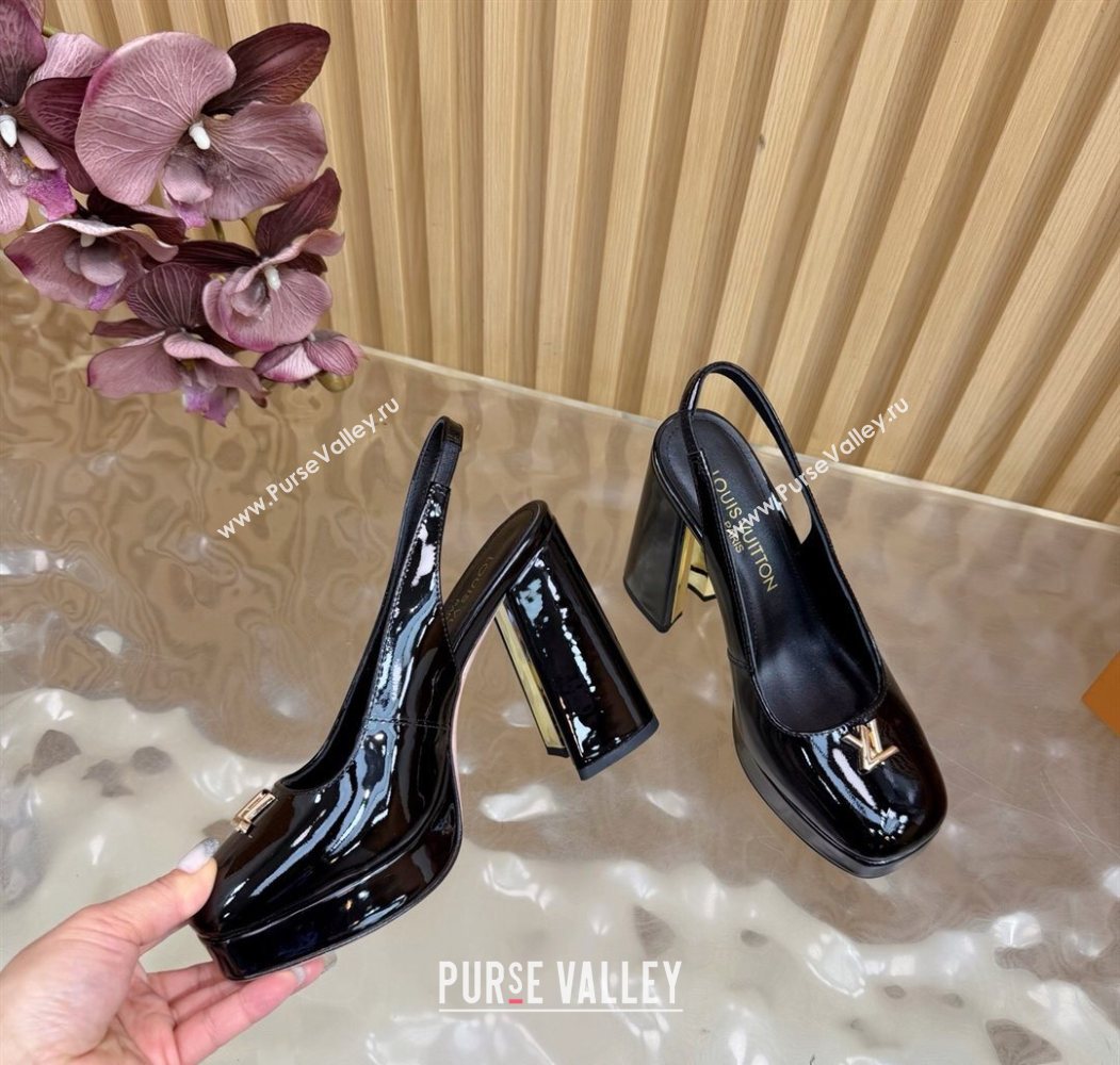 Louis Vuitton Swing Platform Slingbacks Pump 11cm in Patent Leather Black/Gold 2025 1AIDF8 (MD-251219048)
