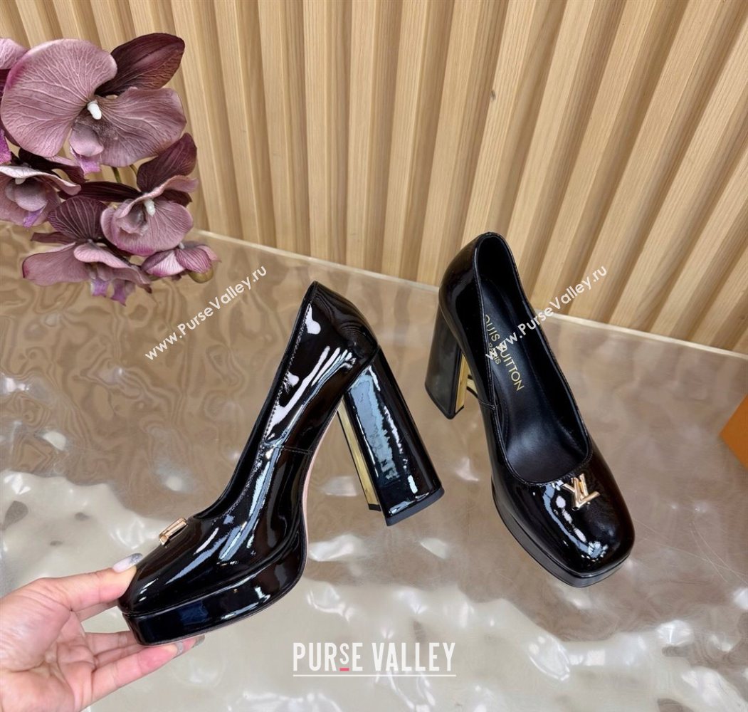 Louis Vuitton Swing Platform Pumps 11cm in Patent Leather Black/Gold 2025 1AIDF8 (MD-251219050)