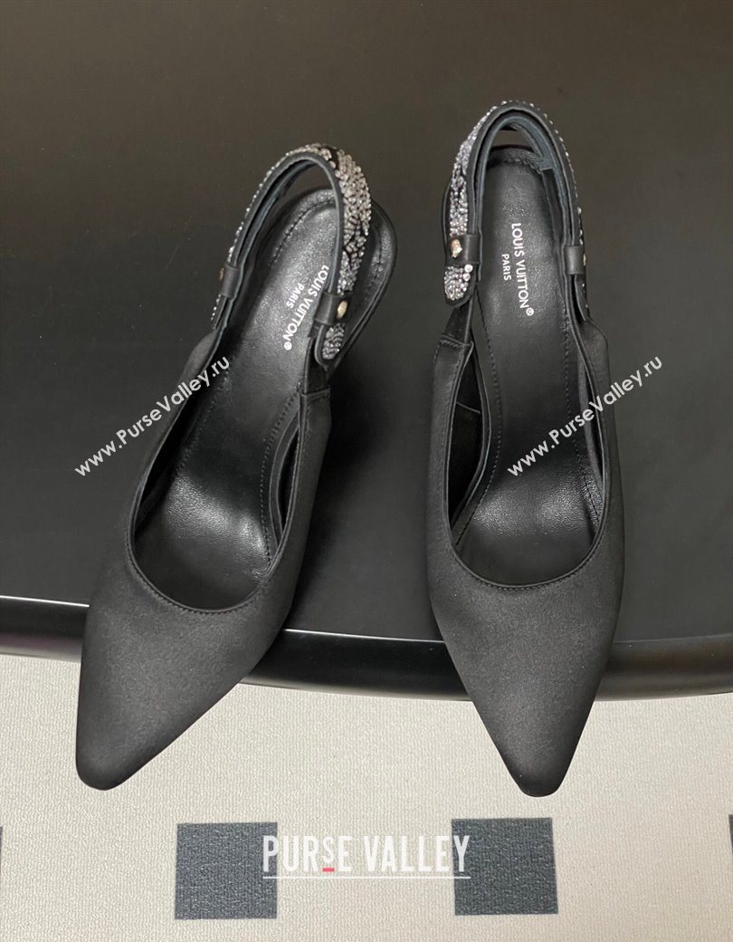 Louis Vuitton Legacy Slingbacks Pump 9cm in Satin and Strass Black 2025 1AISLV (MD-251219131)