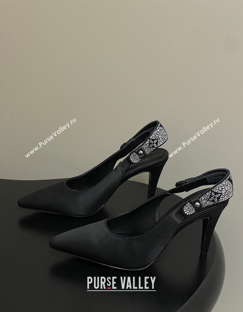 Louis Vuitton Legacy Slingbacks Pump 9cm in Satin and Strass Black 2025 1AISLV (MD-251219131)