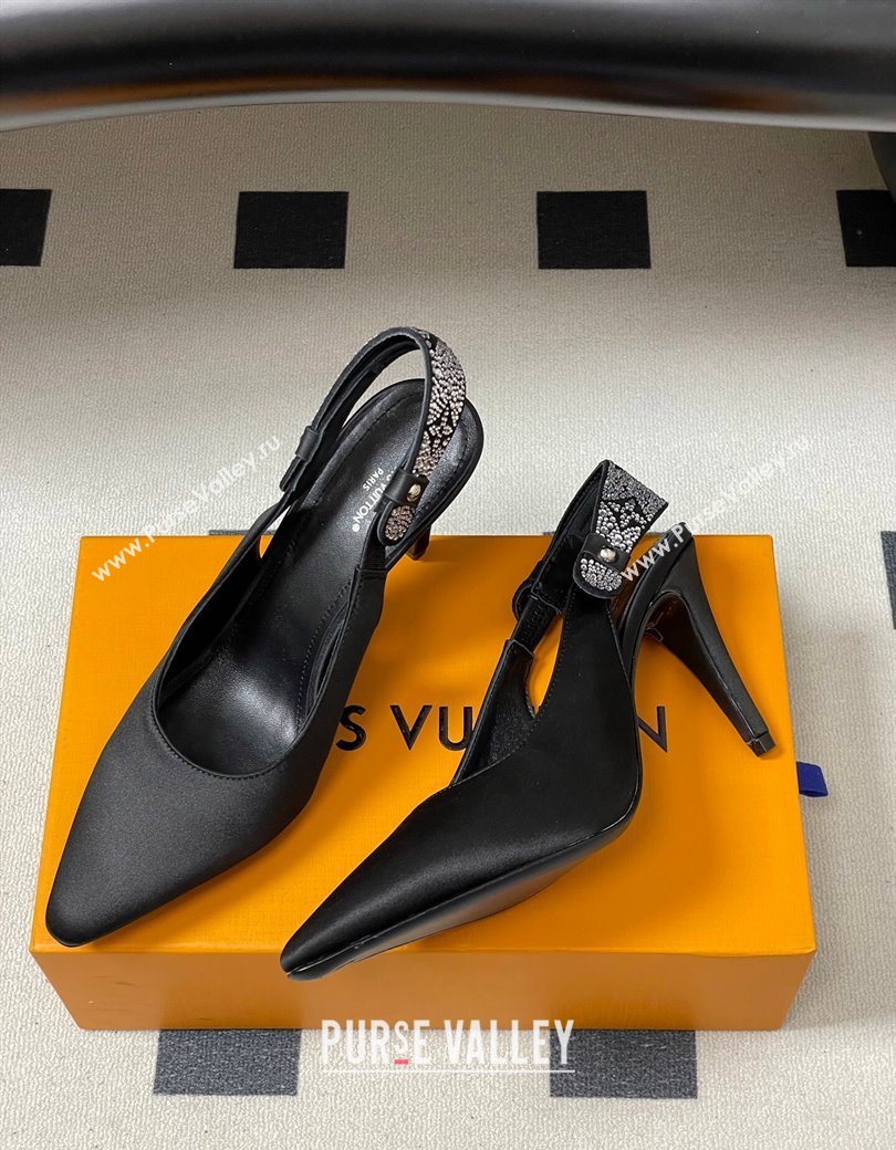 Louis Vuitton Legacy Slingbacks Pump 9cm in Satin and Strass Black 2025 1AISLV (MD-251219131)