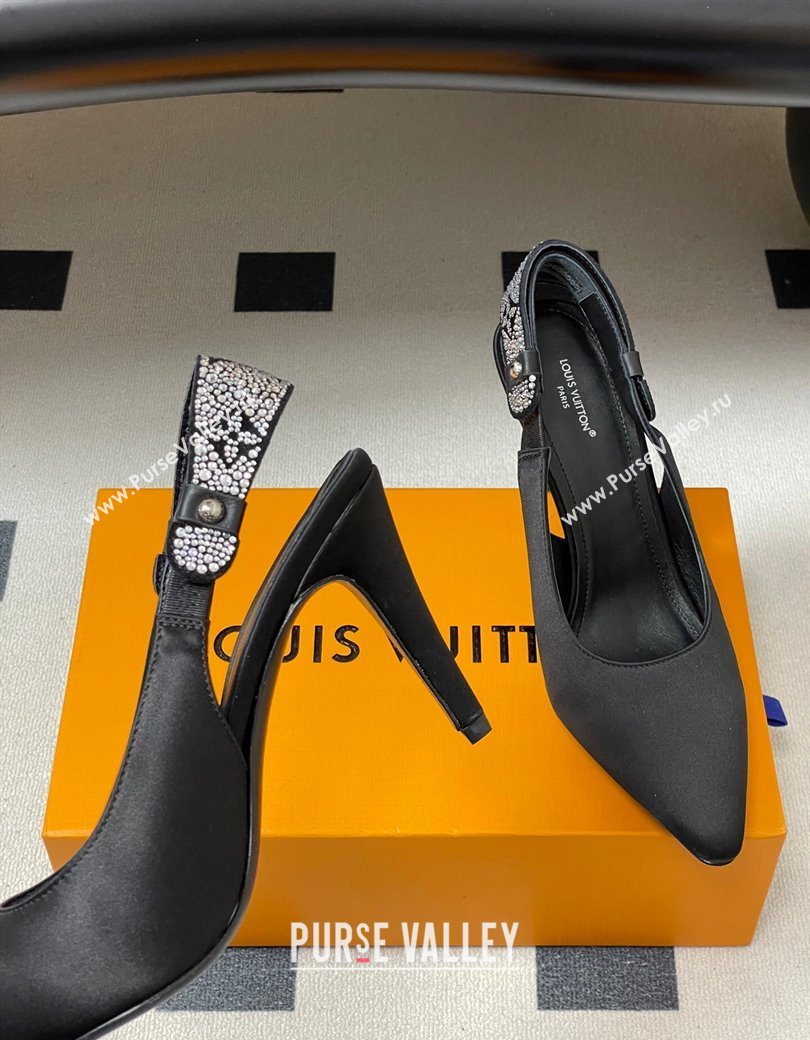 Louis Vuitton Legacy Slingbacks Pump 9cm in Satin and Strass Black 2025 1AISLV (MD-251219131)