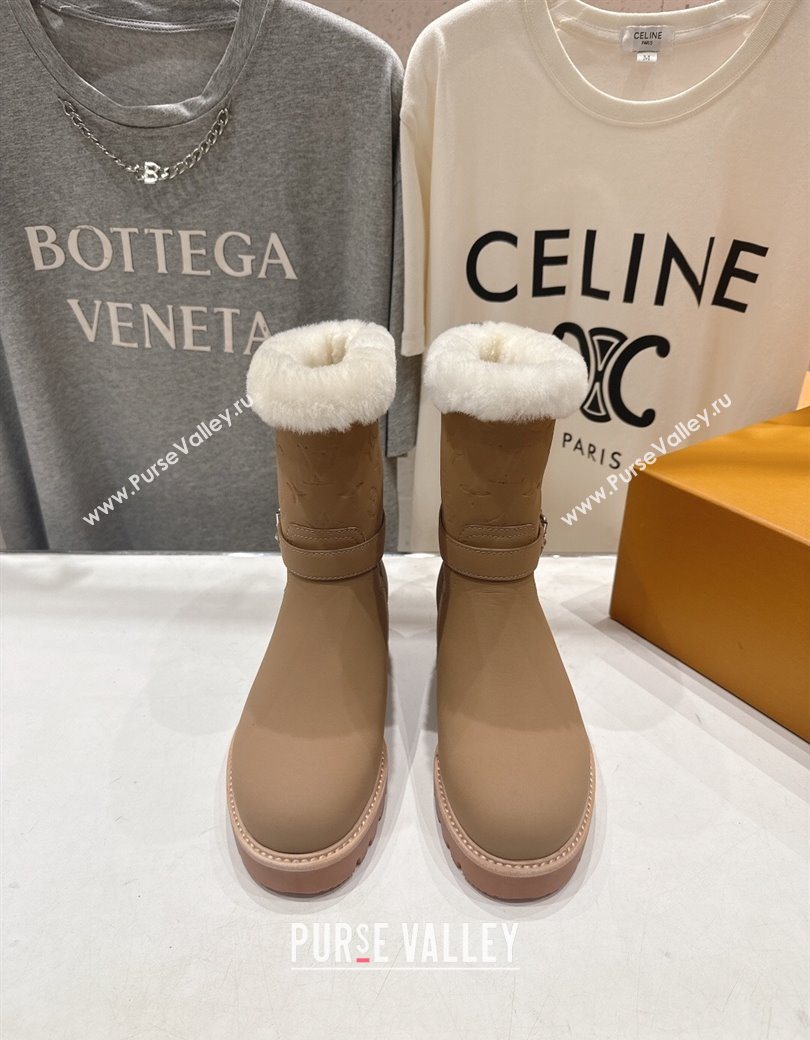 Louis Vuitton Territory Ankle Boots in Nubuck Leather and Wool with Buckle Beige 2025 1AIU42 (MD-251219081)