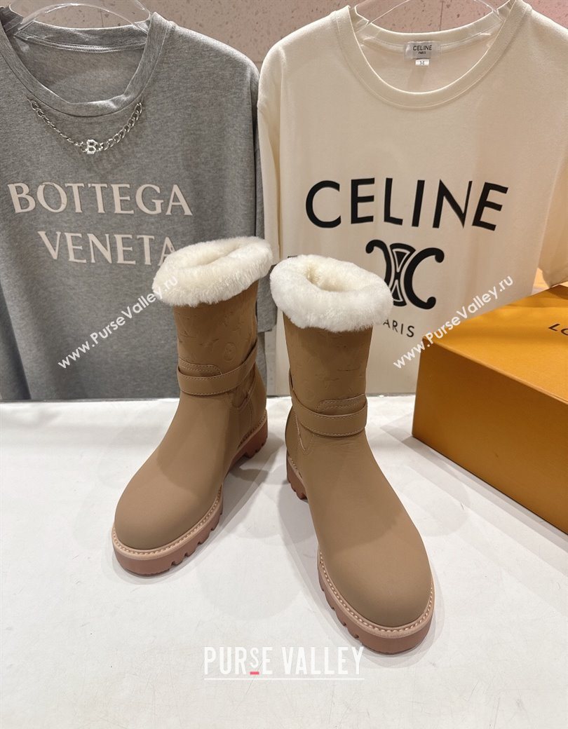 Louis Vuitton Territory Ankle Boots in Nubuck Leather and Wool with Buckle Beige 2025 1AIU42 (MD-251219081)