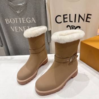 Louis Vuitton Territory Ankle Boots in Nubuck Leather and Wool with Buckle Beige 2025 1AIU42 (MD-251219081)
