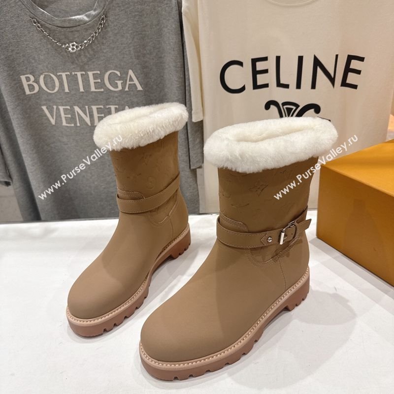 Louis Vuitton Territory Ankle Boots in Nubuck Leather and Wool with Buckle Beige 2025 1AIU42 (MD-251219081)