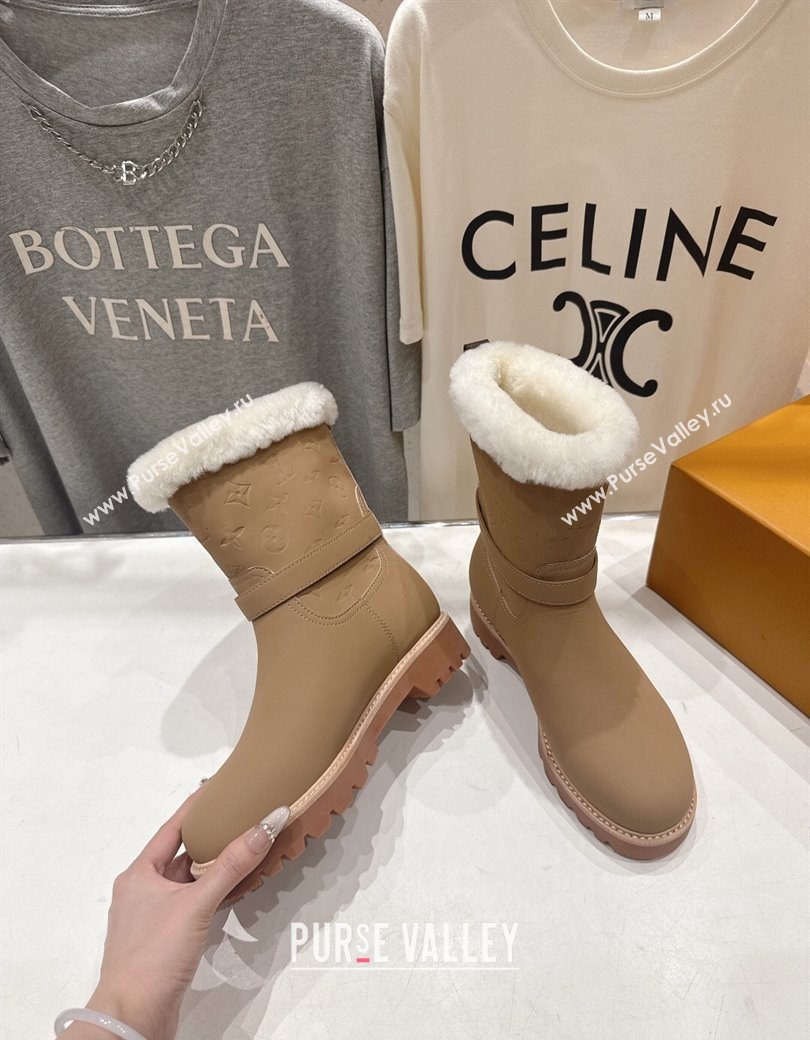 Louis Vuitton Territory Ankle Boots in Nubuck Leather and Wool with Buckle Beige 2025 1AIU42 (MD-251219081)