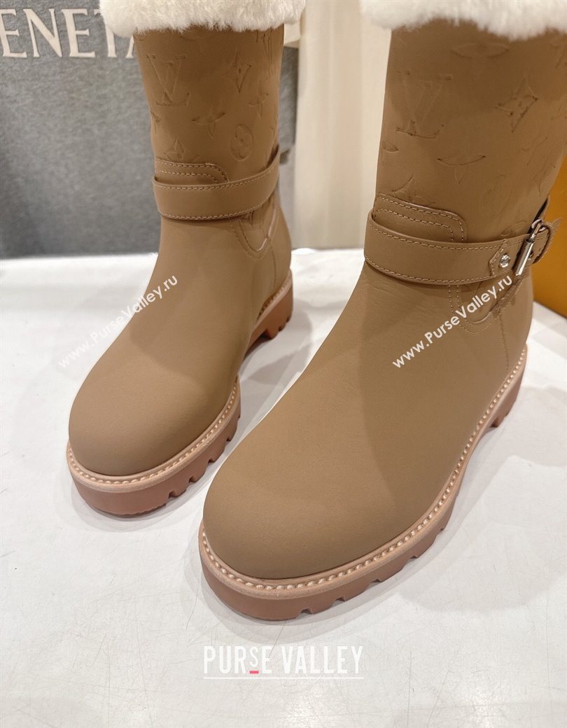 Louis Vuitton Territory Ankle Boots in Nubuck Leather and Wool with Buckle Beige 2025 1AIU42 (MD-251219081)