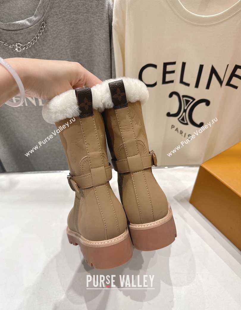 Louis Vuitton Territory Ankle Boots in Nubuck Leather and Wool with Buckle Beige 2025 1AIU42 (MD-251219081)