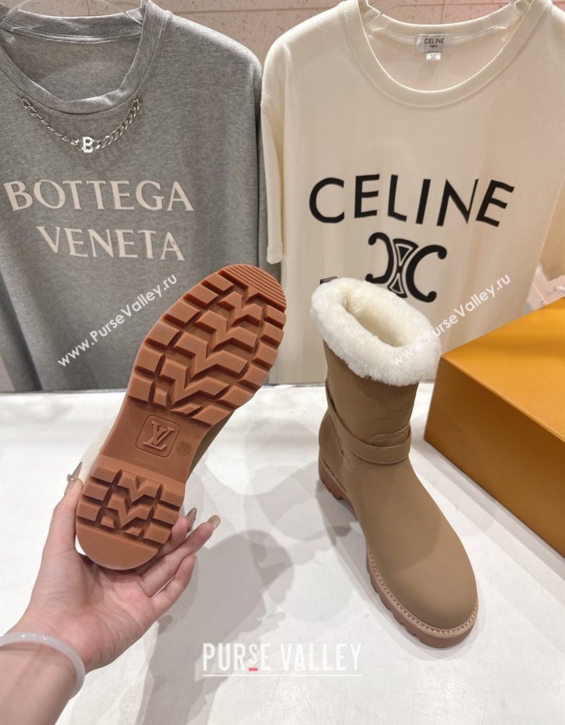 Louis Vuitton Territory Ankle Boots in Nubuck Leather and Wool with Buckle Beige 2025 1AIU42 (MD-251219081)