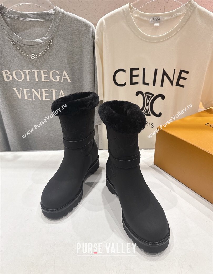 Louis Vuitton Territory Ankle Boots in Nubuck Leather and Wool with Buckle Black 2025 1AIU42 (MD-251219082)