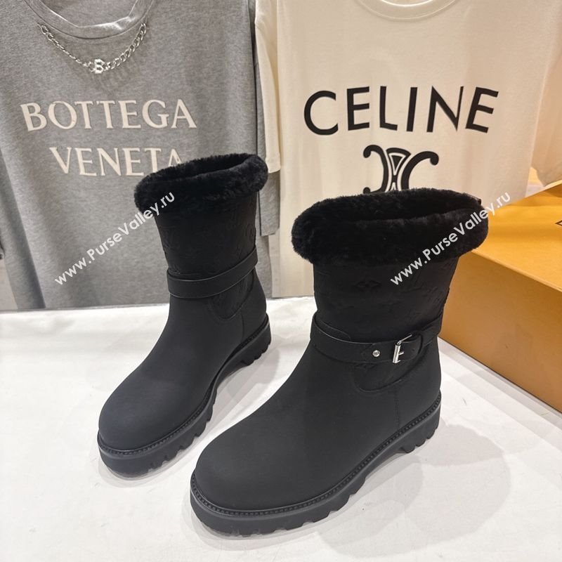 Louis Vuitton Territory Ankle Boots in Nubuck Leather and Wool with Buckle Black 2025 1AIU42 (MD-251219082)