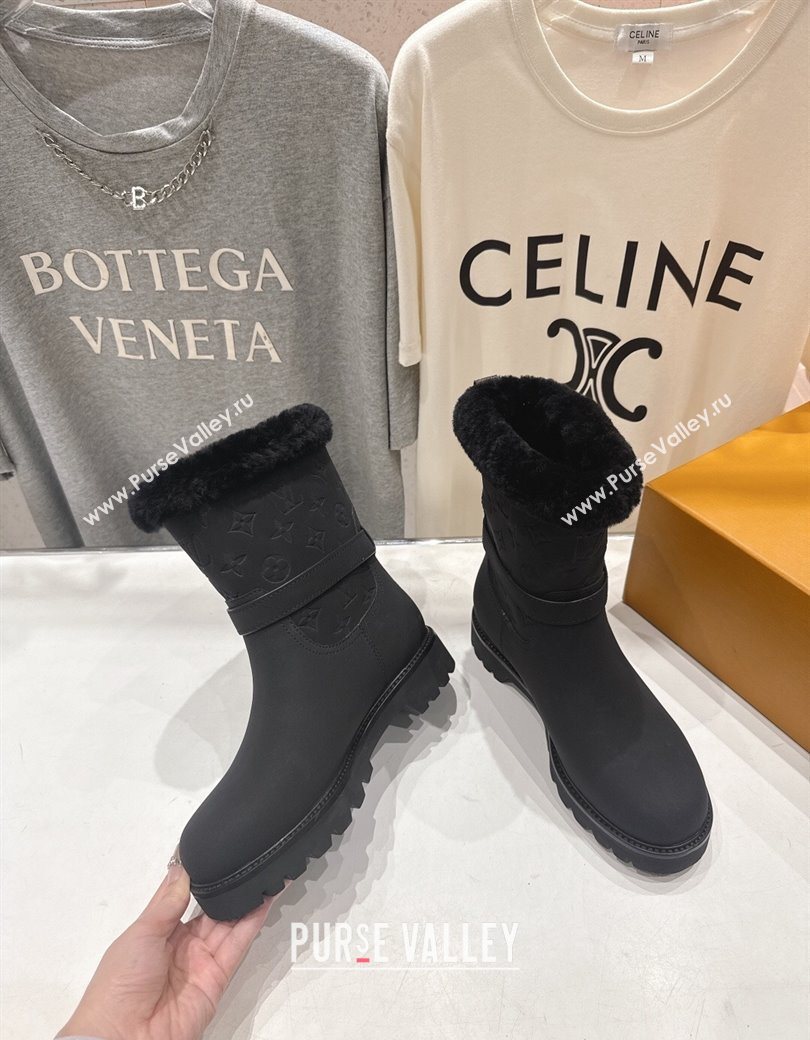 Louis Vuitton Territory Ankle Boots in Nubuck Leather and Wool with Buckle Black 2025 1AIU42 (MD-251219082)