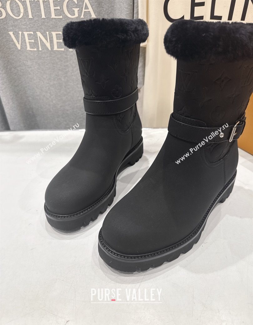 Louis Vuitton Territory Ankle Boots in Nubuck Leather and Wool with Buckle Black 2025 1AIU42 (MD-251219082)