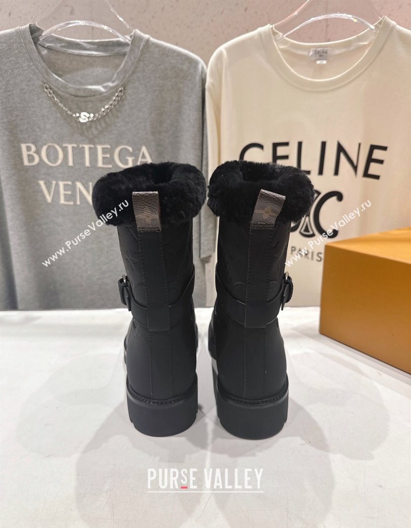 Louis Vuitton Territory Ankle Boots in Nubuck Leather and Wool with Buckle Black 2025 1AIU42 (MD-251219082)