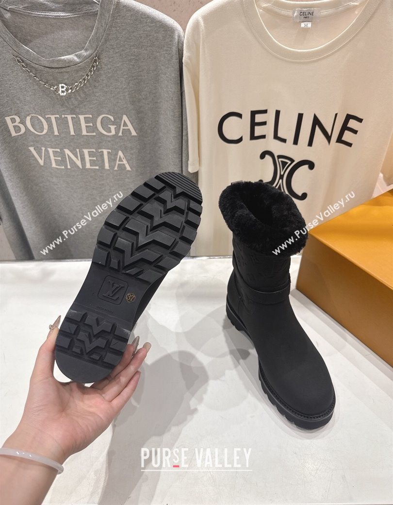 Louis Vuitton Territory Ankle Boots in Nubuck Leather and Wool with Buckle Black 2025 1AIU42 (MD-251219082)