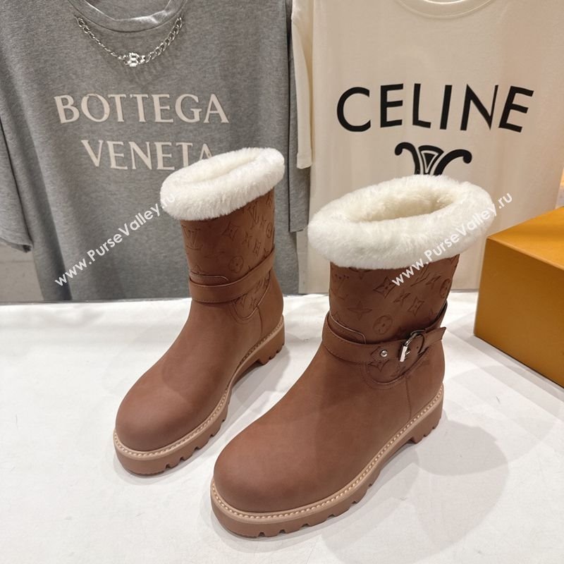Louis Vuitton Territory Ankle Boots in Nubuck Leather and Wool with Buckle Brown 2025 1AIU42 (MD-251219083)