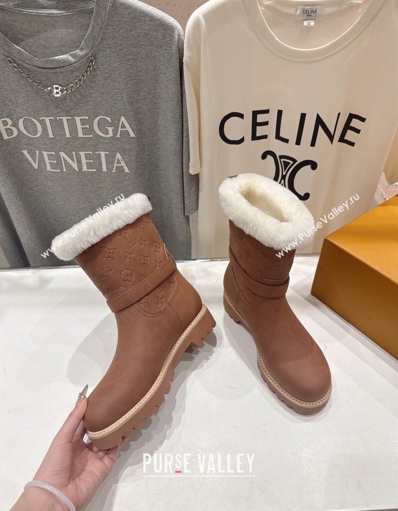 Louis Vuitton Territory Ankle Boots in Nubuck Leather and Wool with Buckle Brown 2025 1AIU42 (MD-251219083)
