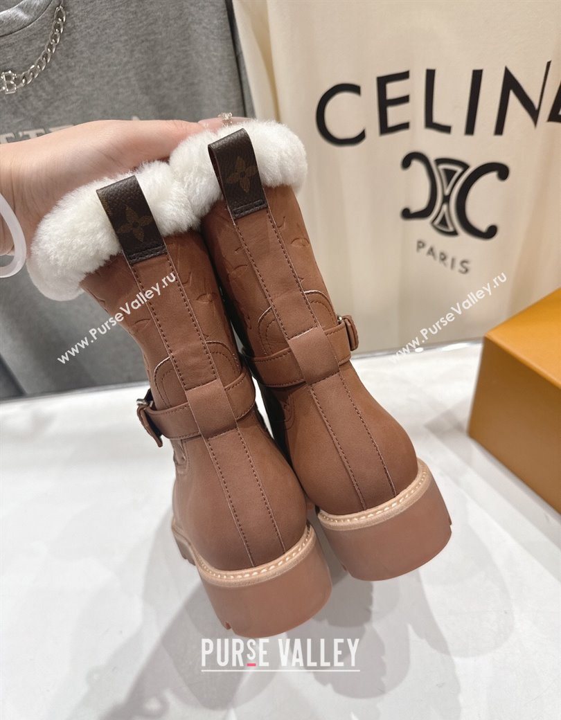 Louis Vuitton Territory Ankle Boots in Nubuck Leather and Wool with Buckle Brown 2025 1AIU42 (MD-251219083)