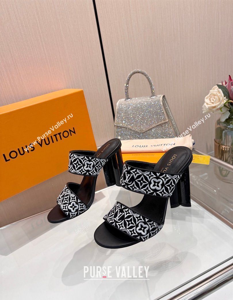 Louis Vuitton Silhouette Heel Slides Sandal 10cm in Monogram Embroidery Black 2025 LV121901 (MD-251219126)