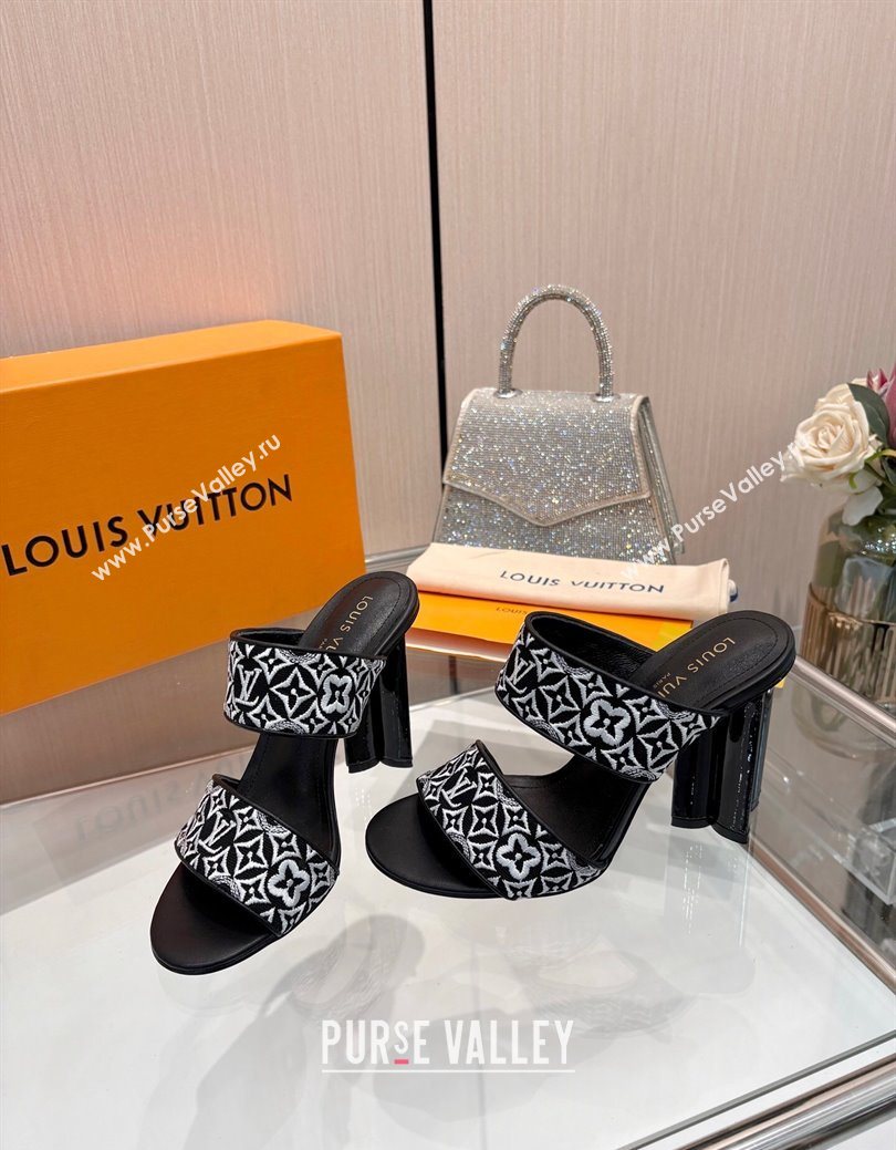 Louis Vuitton Silhouette Heel Slides Sandal 10cm in Monogram Embroidery Black 2025 LV121901 (MD-251219126)