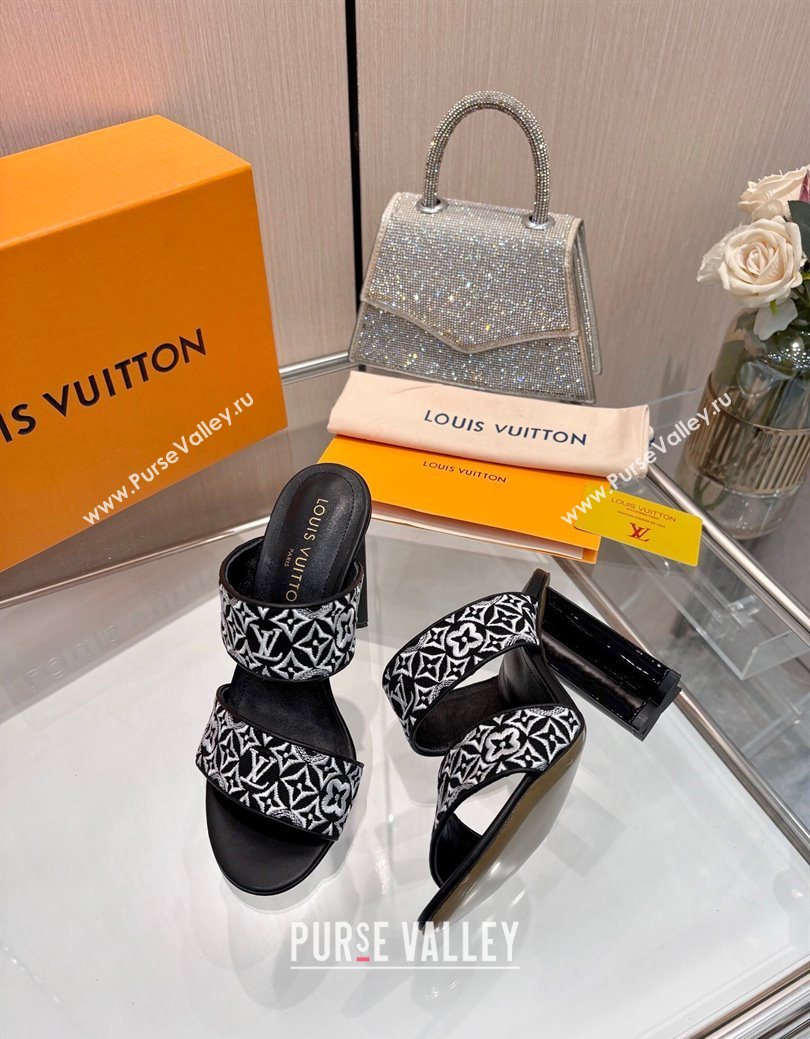 Louis Vuitton Silhouette Heel Slides Sandal 10cm in Monogram Embroidery Black 2025 LV121901 (MD-251219126)