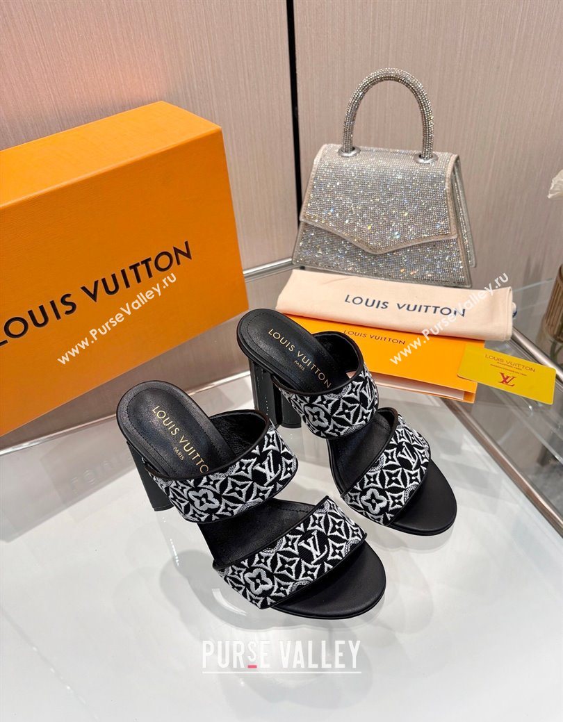 Louis Vuitton Silhouette Heel Slides Sandal 10cm in Monogram Embroidery Black 2025 LV121901 (MD-251219126)