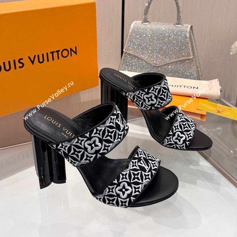 Louis Vuitton Silhouette Heel Slides Sandal 10cm in Monogram Embroidery Black 2025 LV121901 (MD-251219126)