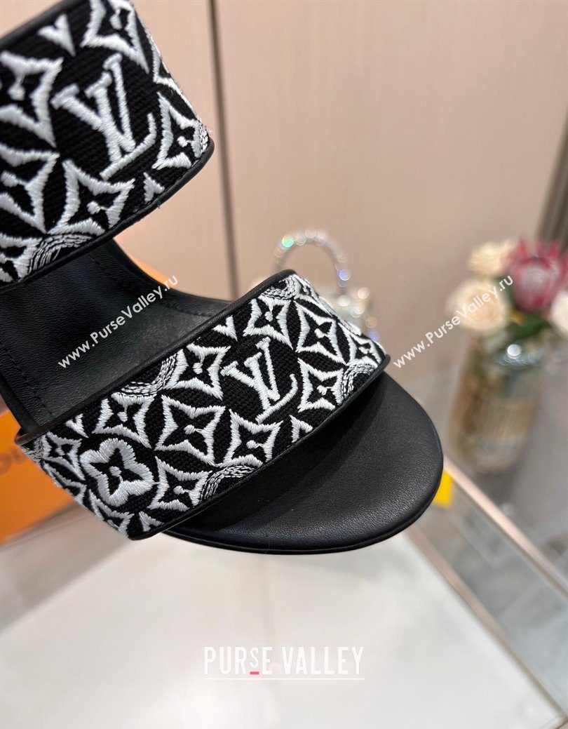 Louis Vuitton Silhouette Heel Slides Sandal 10cm in Monogram Embroidery Black 2025 LV121901 (MD-251219126)