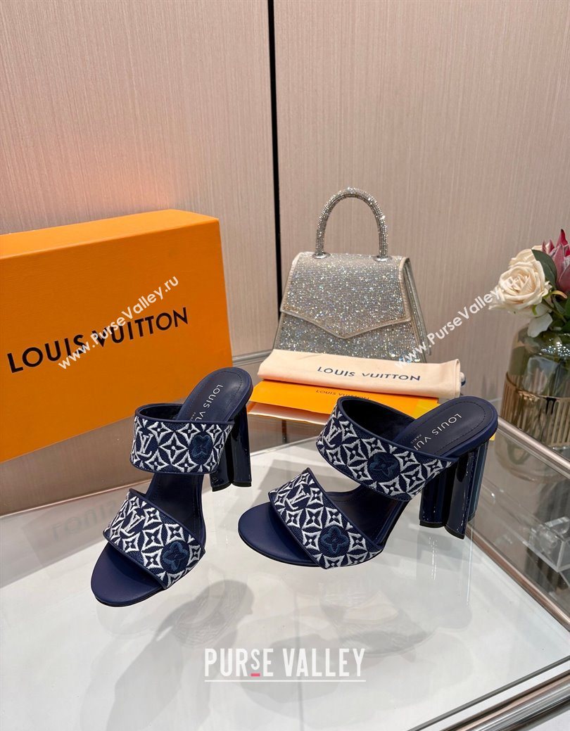 Louis Vuitton Silhouette Heel Slides Sandal 10cm in Monogram Embroidery Blue 2025 LV121901 (MD-251219129)