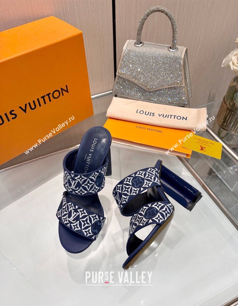 Louis Vuitton Silhouette Heel Slides Sandal 10cm in Monogram Embroidery Blue 2025 LV121901 (MD-251219129)