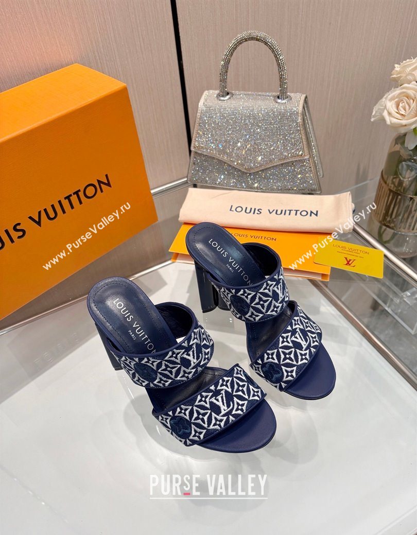 Louis Vuitton Silhouette Heel Slides Sandal 10cm in Monogram Embroidery Blue 2025 LV121901 (MD-251219129)