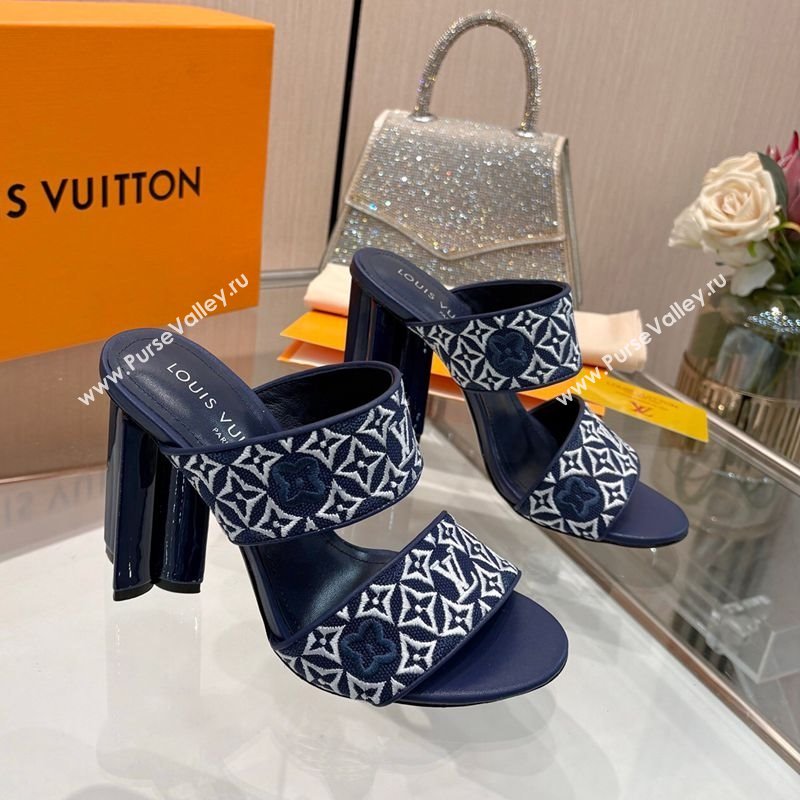 Louis Vuitton Silhouette Heel Slides Sandal 10cm in Monogram Embroidery Blue 2025 LV121901 (MD-251219129)