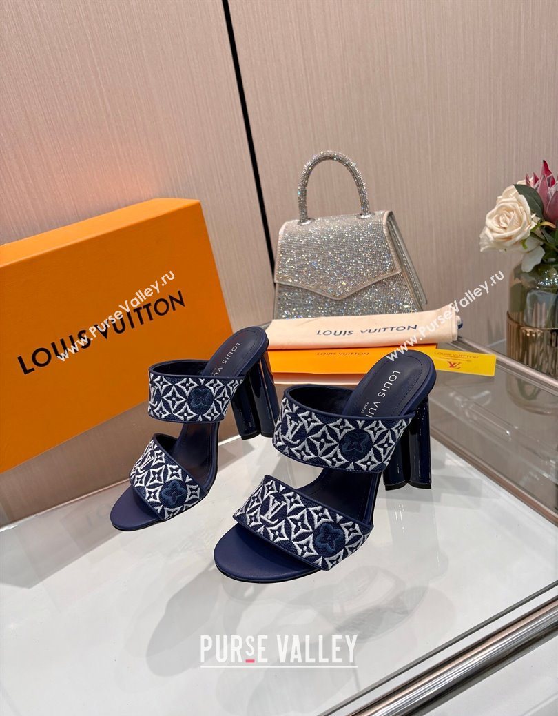 Louis Vuitton Silhouette Heel Slides Sandal 10cm in Monogram Embroidery Blue 2025 LV121901 (MD-251219129)