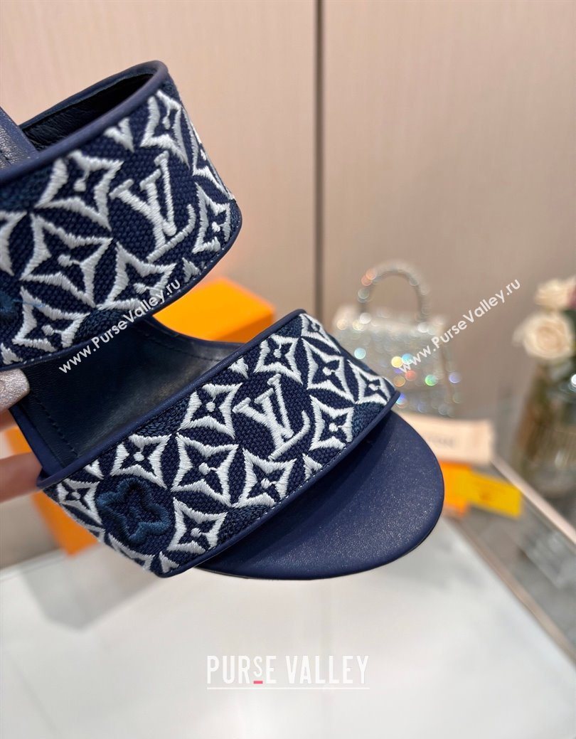 Louis Vuitton Silhouette Heel Slides Sandal 10cm in Monogram Embroidery Blue 2025 LV121901 (MD-251219129)