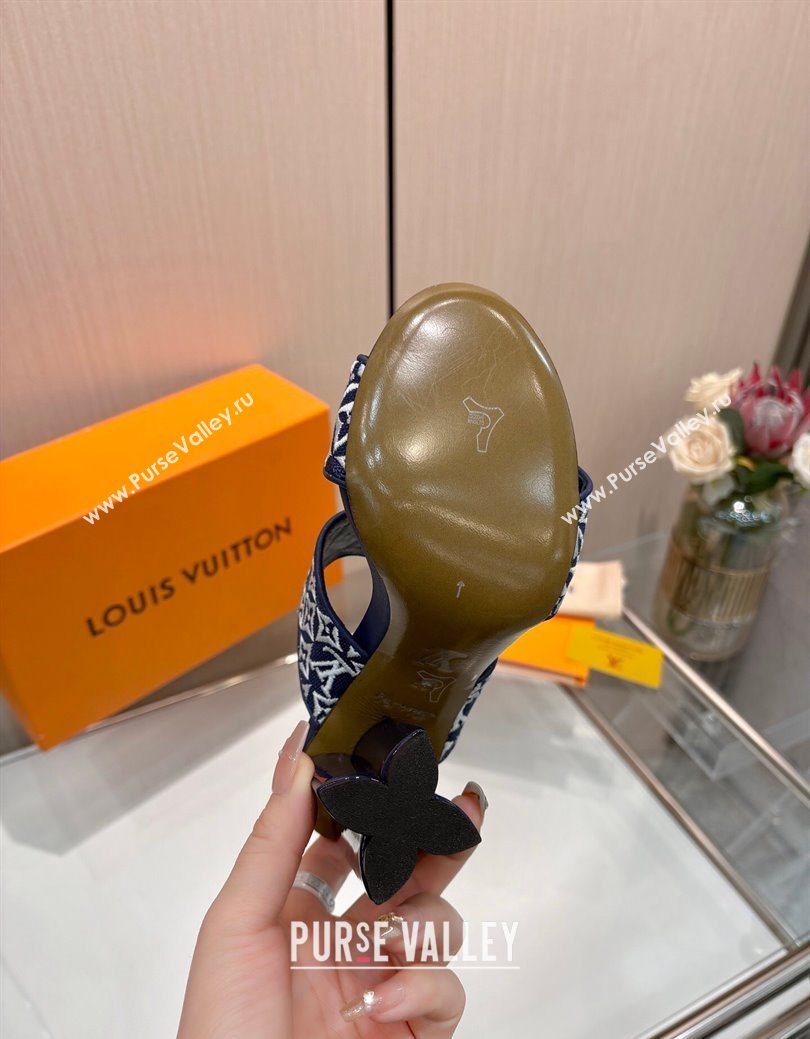 Louis Vuitton Silhouette Heel Slides Sandal 10cm in Monogram Embroidery Blue 2025 LV121901 (MD-251219129)