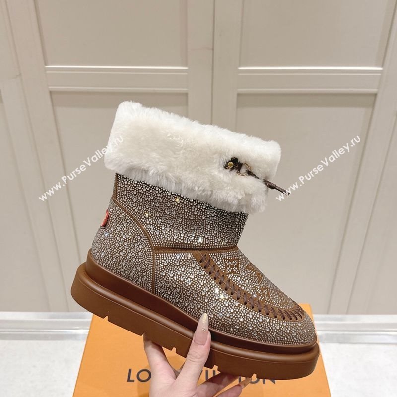 Louis Vuitton Cortina Platform Ankle Boots in Suede with Strass Brown 2025 1AIUEY (MD-251219087)