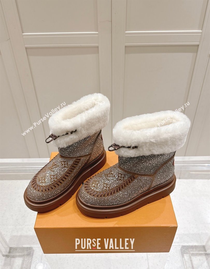 Louis Vuitton Cortina Platform Ankle Boots in Suede with Strass Brown 2025 1AIUEY (MD-251219087)