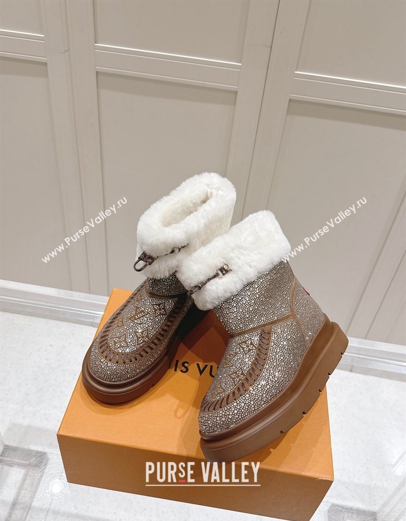 Louis Vuitton Cortina Platform Ankle Boots in Suede with Strass Brown 2025 1AIUEY (MD-251219087)