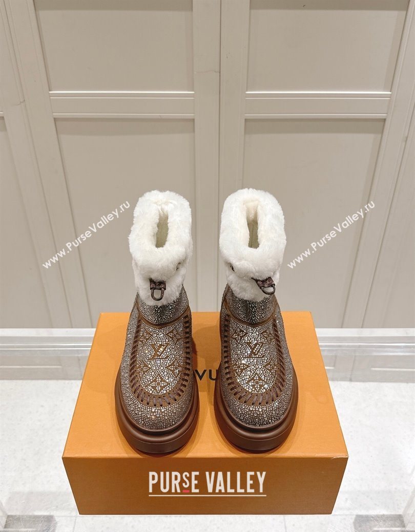 Louis Vuitton Cortina Platform Ankle Boots in Suede with Strass Brown 2025 1AIUEY (MD-251219087)