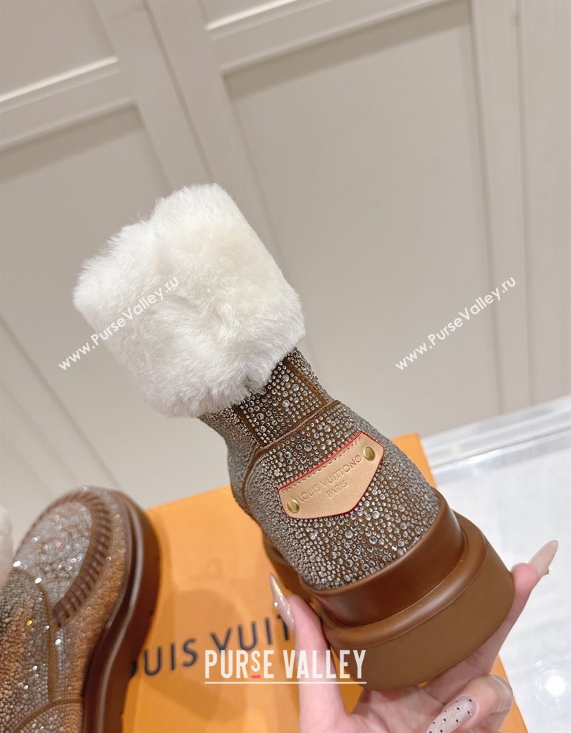 Louis Vuitton Cortina Platform Ankle Boots in Suede with Strass Brown 2025 1AIUEY (MD-251219087)