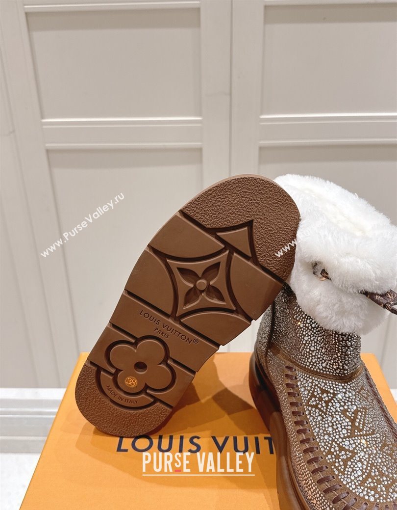 Louis Vuitton Cortina Platform Ankle Boots in Suede with Strass Brown 2025 1AIUEY (MD-251219087)