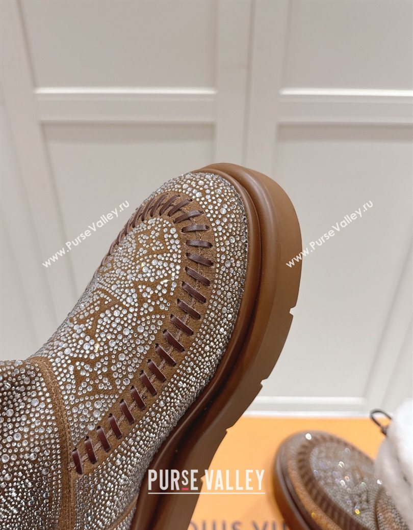 Louis Vuitton Cortina Platform Ankle Boots in Suede with Strass Brown 2025 1AIUEY (MD-251219087)