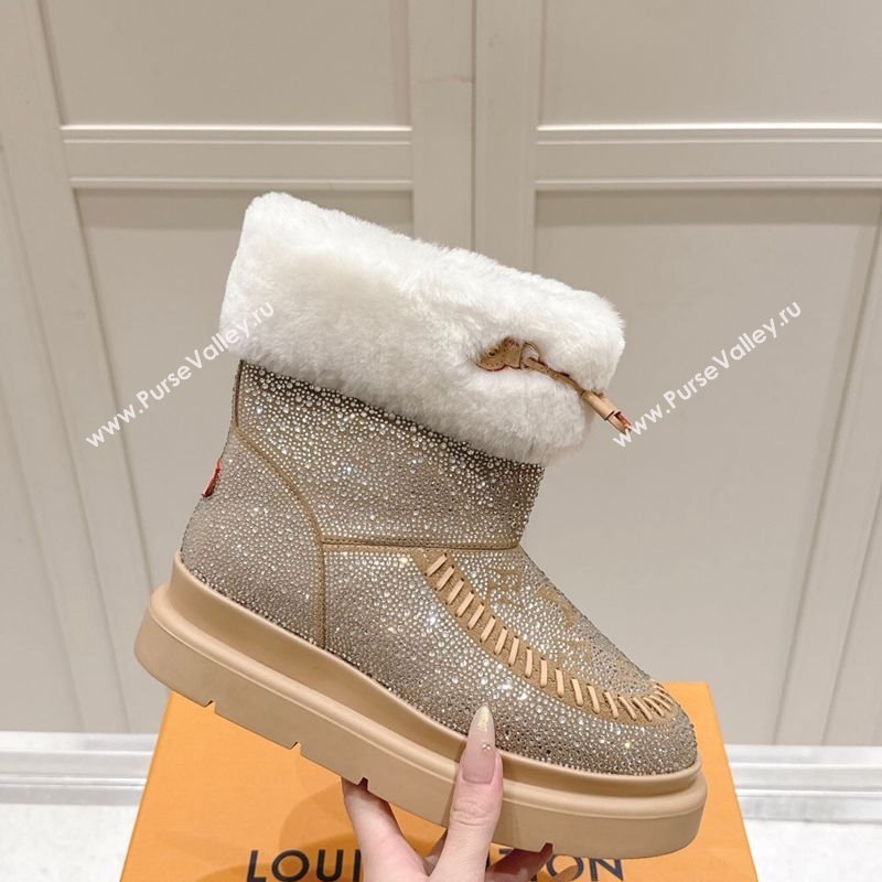 Louis Vuitton Cortina Platform Ankle Boots in Suede with Strass Beige 2025 1AIUEY (MD-251219088)