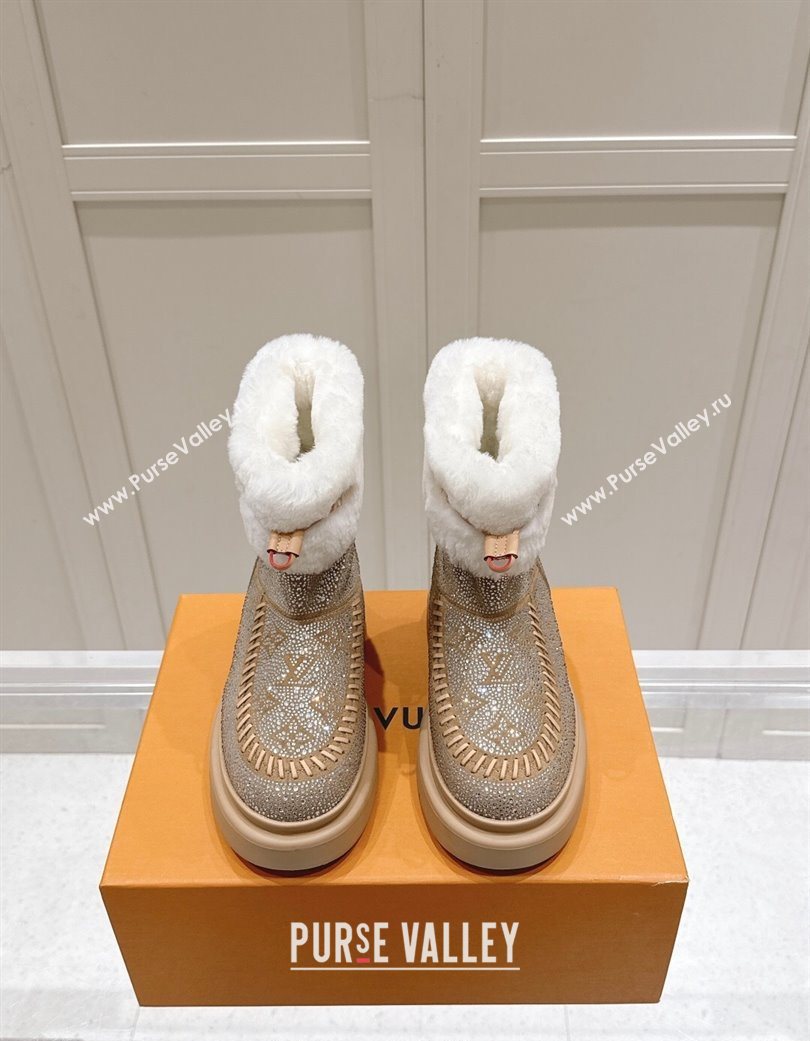Louis Vuitton Cortina Platform Ankle Boots in Suede with Strass Beige 2025 1AIUEY (MD-251219088)