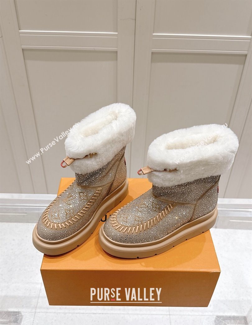 Louis Vuitton Cortina Platform Ankle Boots in Suede with Strass Beige 2025 1AIUEY (MD-251219088)
