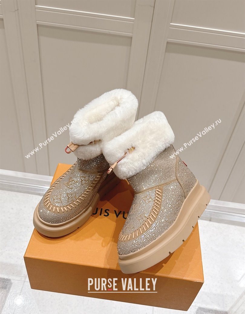 Louis Vuitton Cortina Platform Ankle Boots in Suede with Strass Beige 2025 1AIUEY (MD-251219088)